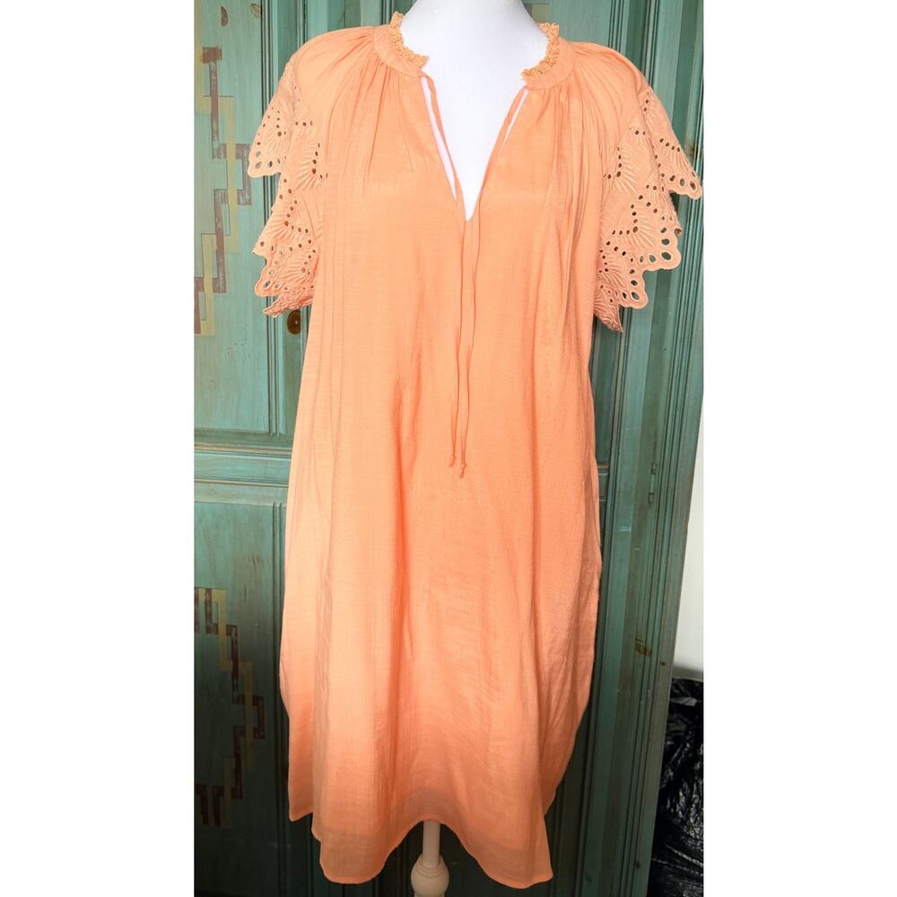 Who What Wear Coral Eyelet Flutter Sleeve Shift Dress Large Pockets - Picture 2 of 7